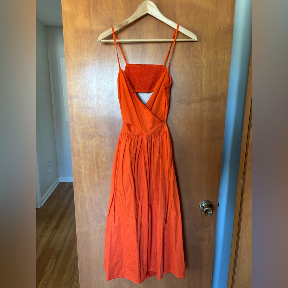 the Drop Cutout Orange Midi Dress- XS - Picture 2 of 9